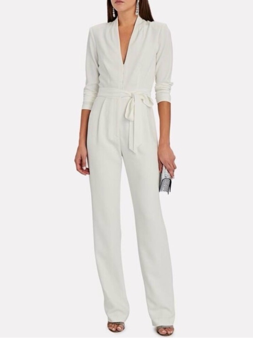 Intermix Cream Shannon Long Sleeve Jumpsuit with Tie Belt